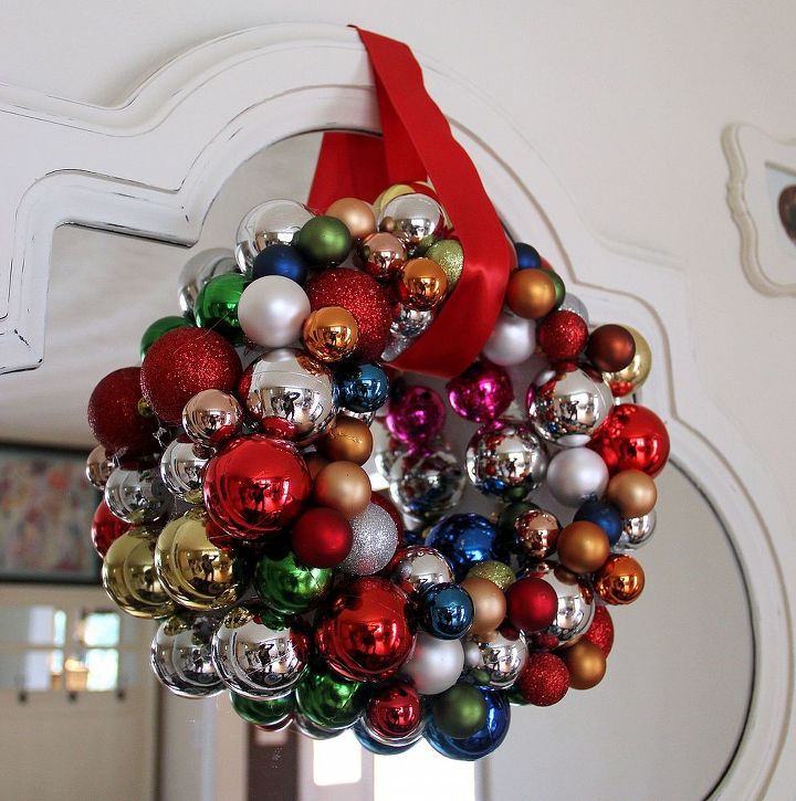 holiday home tour pt 2 how to decorate big on a budget, seasonal holiday d cor, wreaths, Super easy DIY wreath with dollar store thrift store ornaments