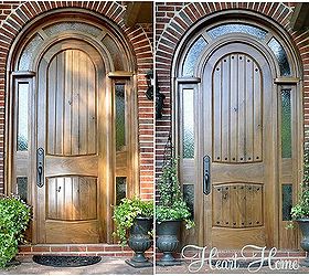 adding rustic clavos to our diy arched tudor door, curb appeal, doors, Here s a side by side look at the door without the clavos and with