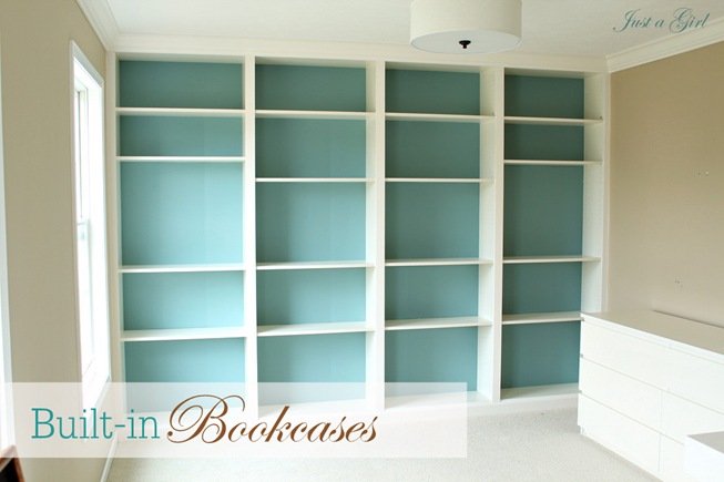 built in bookcases, craft rooms, storage ideas, Ikea Billy bookcases turned into built in unit