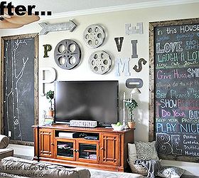 industrial style family room gallery wall with chalkboard art, home decor, wall decor