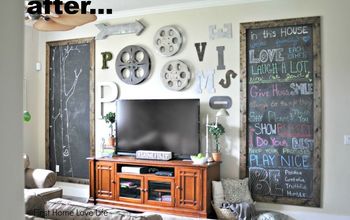Industrial Style Family Room Gallery Wall With Chalkboard Art