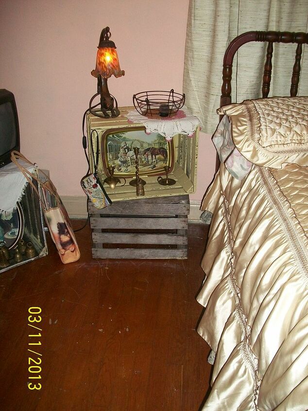 ideas for crates, repurposing upcycling, bedroom night stand w vintage tray