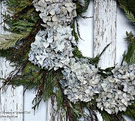 evergreen and hydrangea wreath, crafts, wreaths