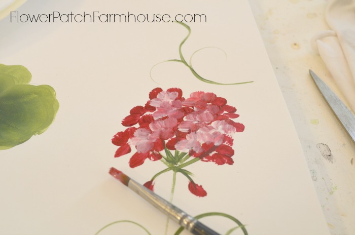 pinte uma cesta de gernios vermelhos pelargoniums