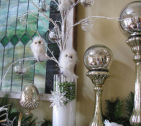 owl themed christmas mantel, christmas decorations, seasonal holiday decor