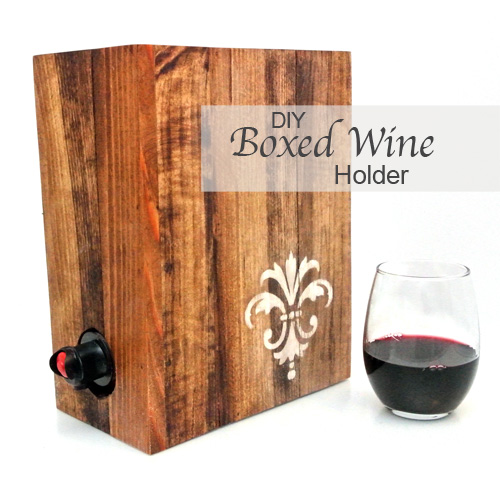making a fancy boxed wine holder, diy, how to, pallet, Jocie stained the pallet wood and added the beautiful fleur de lis on one side