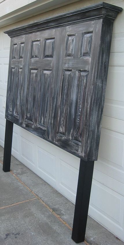 king size door headboard finished with a simple distressing technique, painted furniture, repurposing upcycling