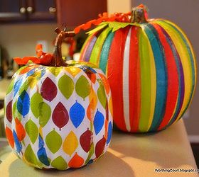 colorful modpodged pumpkins, crafts, seasonal holiday decor, Mod Podged pumpkins