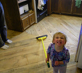 reclaimed barn wood kitchen floor, flooring, The wood has all been laid Thank goodness my little girl loves to help