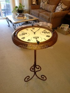 diy clock table, diy, how to, painted furniture, repurposing upcycling, Sealed the table top down by routeing a circle to fit the table top so it can still be removed to put batteries in for the clocks