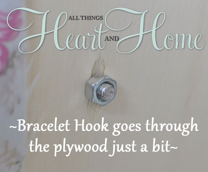 diy jewelry holder, crafts, The threaded hooks goes through the plywood just a bit