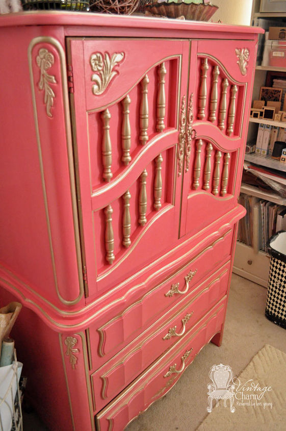 dixie french craft armoire makeover, craft rooms, home office, painted furniture, repurposing upcycling, American Paint Company Mama s Lipstick Modern Masters Metallic Champagne