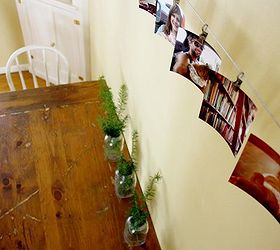 ikea hack curtain wire to photo display, home decor, repurposing upcycling, I like the touch of personality these photos add to my dining room