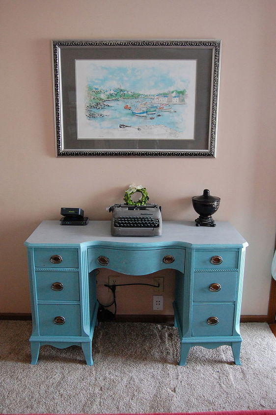 updating an old vanity turned desk with ascp chalkpaint latex, bathroom ideas, home decor, painted furniture, repurposing upcycling