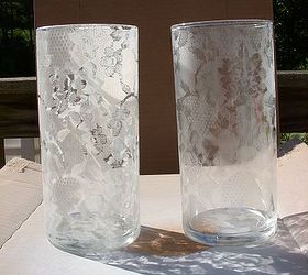 lace7y vases, crafts, The one on the left is with the Krylon White Satin paint The one on the right is with the frosted glass paint I like the Krylon best The frosted paint looks a little blurred to me