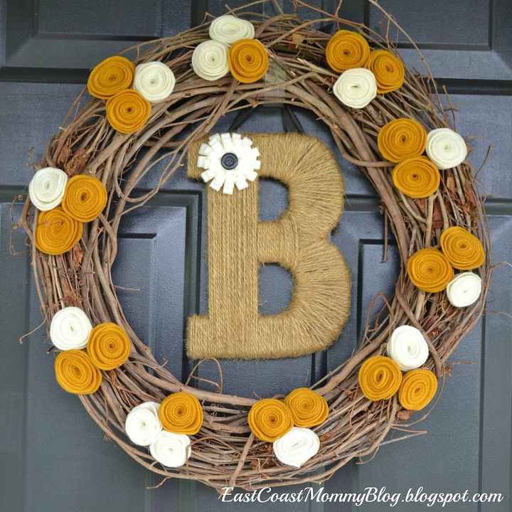 diy project of the week here are 51 creative ideas to inspire you to make the, crafts, doors, home decor, seasonal holiday decor, wreaths, Fall Wreath with Monogram
