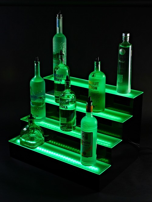 4 tier led lighted liquor bottle display shelf, lighting, shelving ideas, Liquor shelves 3 foot 4 Tier LED Liquor Bottle shelves Display