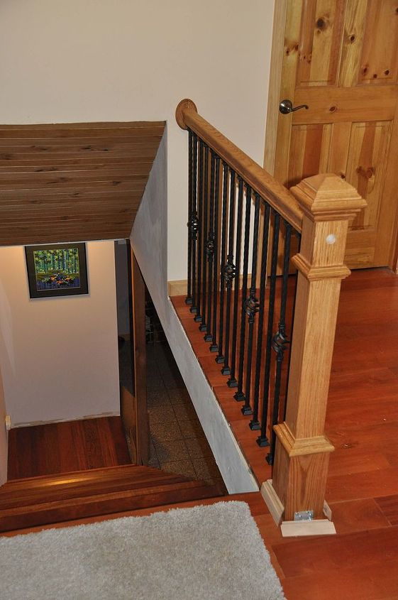 stair hand rail, home decor, stairs, Upper view after adding the Newel post and loft railing