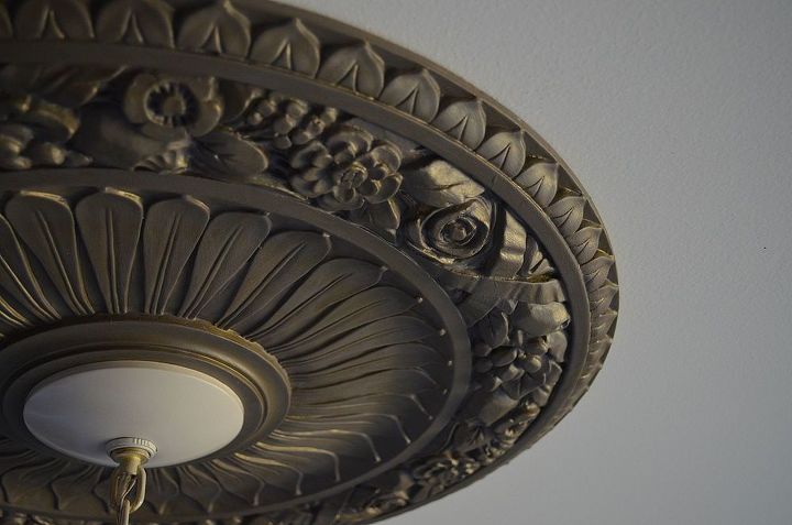 the secret to a gorgeous chandelier without buying a new one, lighting, painting, Painted and glazed medallion