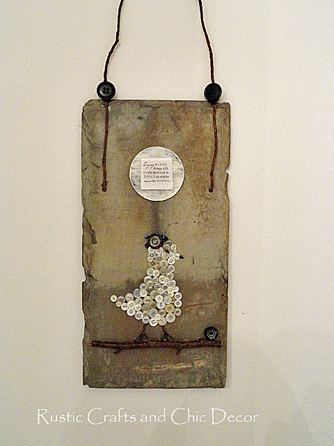 button craft on a roofing tile, crafts, repurposing upcycling
