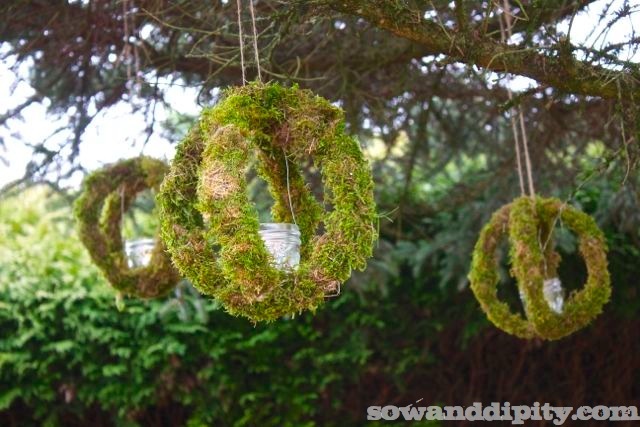 outdoor moss candle orb s, crafts, gardening, outdoor living, Suspend from tree branches or eaves as with any candles use caution