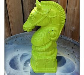 a hot mess turned into a mighty steed, crafts, painting, I decided I needed to cover that lime green first I had a can of Valspar satin black spray paint on hand and knew that would do the job nicely