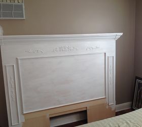 diy fireplace mantel headboard, I painted the whole thing white yes even that bottom piece not painted here