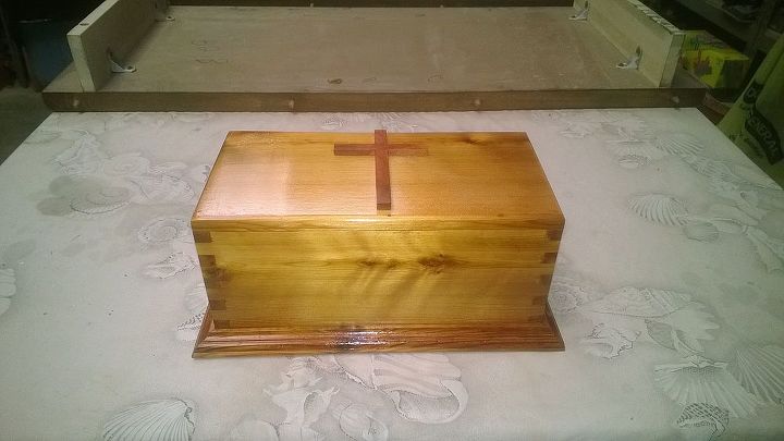 these are funeral urns we have been building for local funeral home, diy, woodworking projects, 2 this one is Western cedar With a red cedar cross on the top The finish is natural