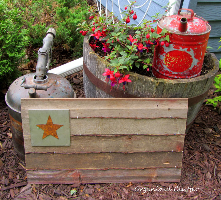 a barn wood barbed wire flag project, patriotic decor ideas, repurposing upcycling, seasonal holiday decor, woodworking projects