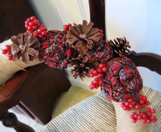 my christmas wreath burlap and plaid with pine cone roses, christmas decorations, crafts, seasonal holiday decor, Plaid fabric roses and pine cone roses added to a simple burlap wreath
