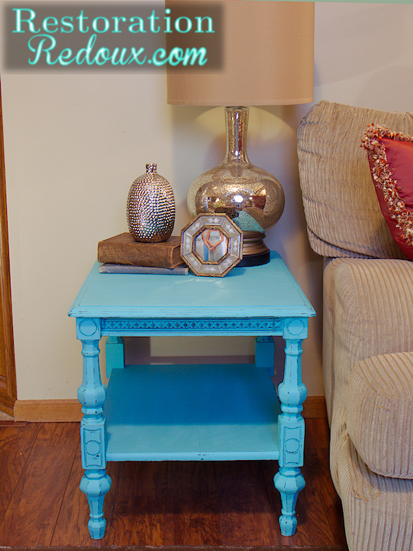 vintage turquoise carved sidetable, home decor, painted furniture
