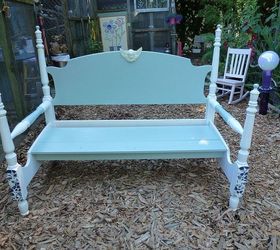 my head and foot board bench, diy, painted furniture, repurposing upcycling, Paint and add some vintage china to bliss it up