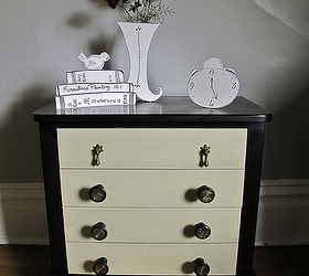 black and linen nightstand, painted furniture, after