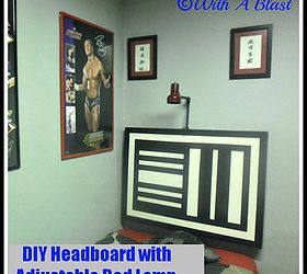 headboard with adjustable bed lamp made from an old door, diy, painted furniture, repurposing upcycling, Final outcome funky headboard with a permanently attached fully adjustable bed lamp