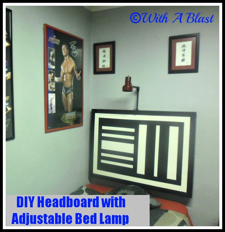 headboard with adjustable bed lamp made from an old door, diy, painted furniture, repurposing upcycling, Final outcome funky headboard with a permanently attached fully adjustable bed lamp