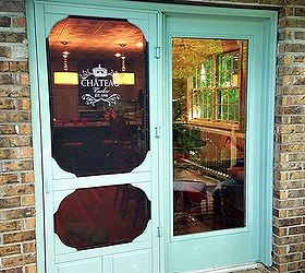 personalize your screen door with a custom stencil, Stenciled and painted vintage screen door