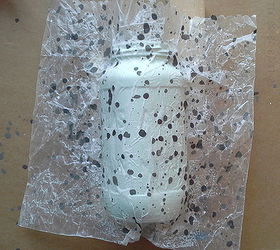faux speckled egg mason jars, crafts, decoupage, mason jars, repurposing upcycling, Decoupage speckled paper onto mason jars