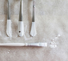 how to spruce up mis matched utensils and create a lovely place setting, repurposing upcycling, Tying completely different styles together is so easy with a simple dip in some white paint