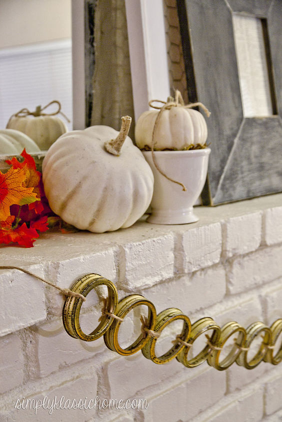 canning jar ring garland and a simple fall mantel, seasonal holiday decor