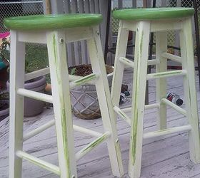 stenciled stools, painted furniture, sanded and distressed and then painted