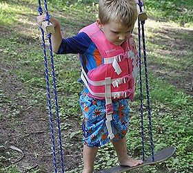 diy make a swing out of an old skateboard, diy, how to, outdoor living, repurposing upcycling, OK I know some of you are wondering why Johnnie has a lifejacket on He came from the pool to try out the new swing