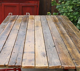 make your own plank topped outdoor farm table, diy, outdoor furniture, painted furniture, repurposing upcycling, woodworking projects, I sealed the boards with three coats of a Marine Grade Outdoor Polyurethane This hard wearing top coat protects the wood from rain and sun damage