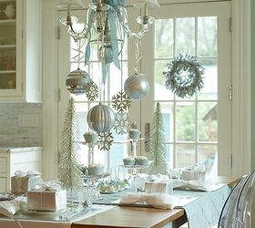 here are some last minute holiday decorating ideas for your home, crafts, fireplaces mantels, repurposing upcycling, seasonal holiday decor, Bring out the silver and ornaments when decorating with this DIY holiday decorating idea for the chandelier