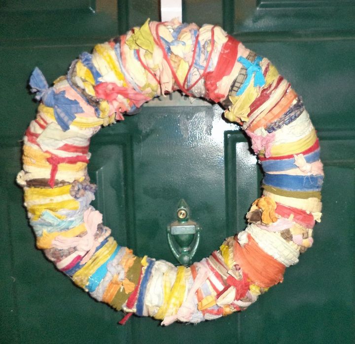pieces of rag rug turned into pretty door wreath, crafts, wreaths, to this