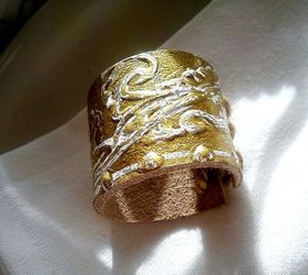 africa leather napkin rings, crafts, home decor, leather twine free hand painted gold