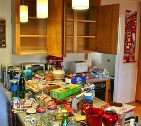 organizing kitchen cabinets with a cork message center, kitchen cabinets, kitchen design, organizing, Operation clean these cabinets commence Out it all came for the sorting phase Sort the like items together Get rid of any trash Find as many items to donate as possible