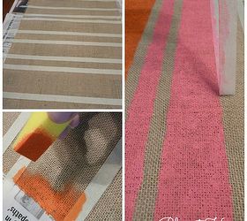 diy striped burlap table runner, crafts, outdoor living, Tape off stripes and paint stripes That s it