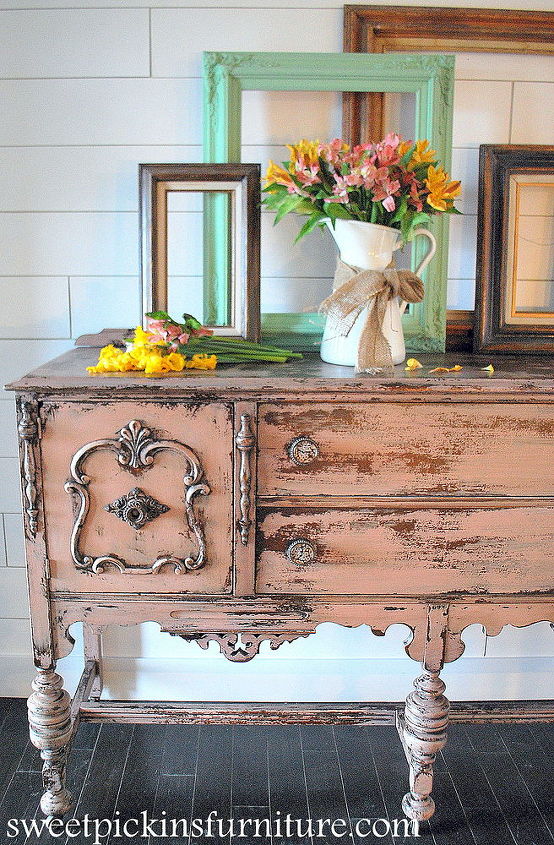 antique pink buffet w sweet pickins milk paint, painted furniture