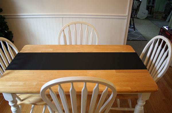 diy valentine s day table, painted furniture, seasonal holiday decor, valentines day ideas, Once taped together flip the sheets over for your runner
