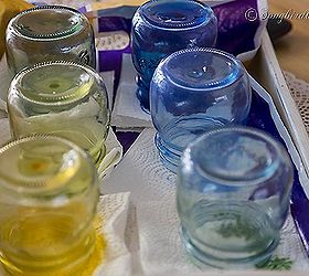 rainbow colored glass jars, crafts
